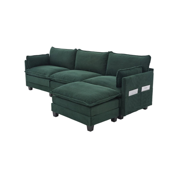 English Elm United We Win Modular Corduroy Sectional with Ottoman Low Profile Living Room Couch Emerald W1568S00257