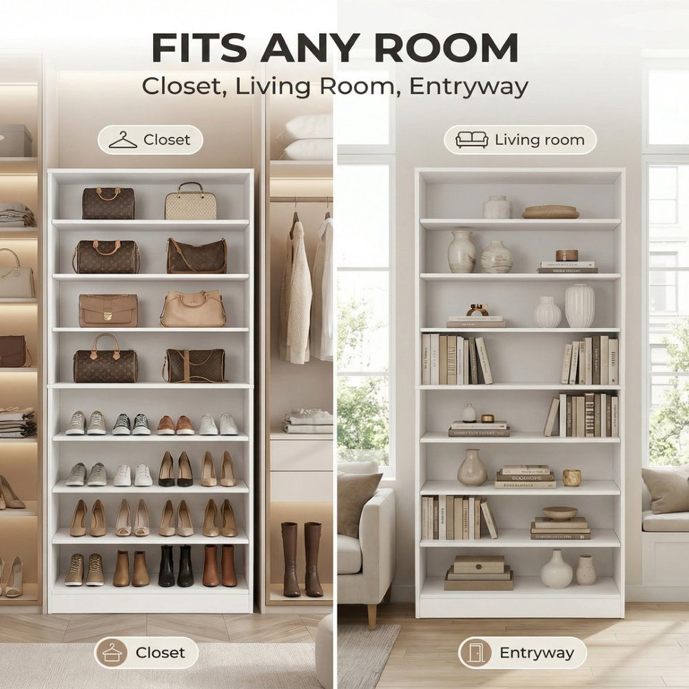 English Elm 9 Tier Freestanding Shoe Rack Tall Mdf Storage Organizer for Entryway Hallway White W3204P454074