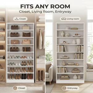 English Elm 9 Tier Freestanding Shoe Rack Tall Mdf Storage Organizer for Entryway Hallway White W3204P454074