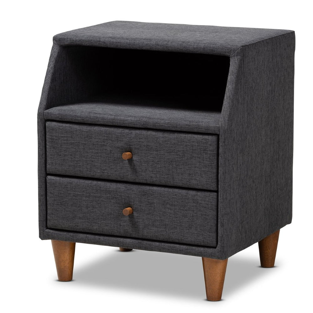 Baxton Studio Baxton Studio Charcoal Upholstered Mid-Century Modern Nightstand with Storage & Stylish Design BBT3157-Dark Grey-NS