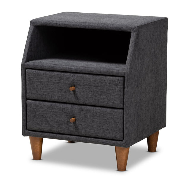 Baxton Studio Baxton Studio Charcoal Upholstered Mid-Century Modern Nightstand with Storage & Stylish Design BBT3157-Dark Grey-NS