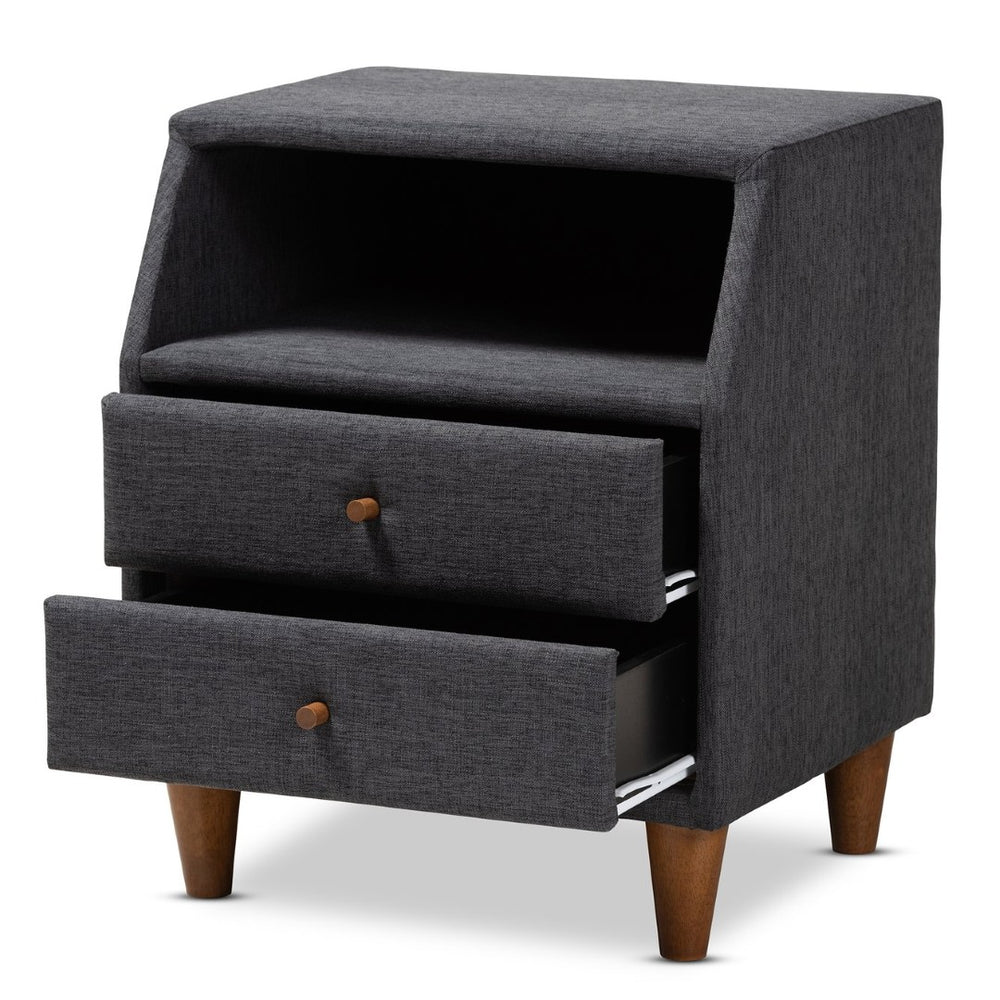 Baxton Studio Baxton Studio Charcoal Upholstered Mid-Century Modern Nightstand with Storage & Stylish Design BBT3157-Dark Grey-NS