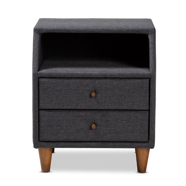 Baxton Studio Baxton Studio Charcoal Upholstered Mid-Century Modern Nightstand with Storage & Stylish Design BBT3157-Dark Grey-NS