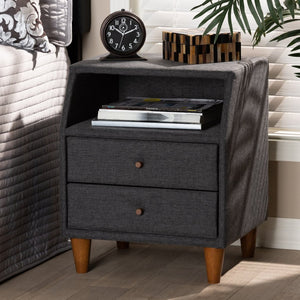 Baxton Studio Baxton Studio Charcoal Upholstered Mid-Century Modern Nightstand with Storage & Stylish Design BBT3157-Dark Grey-NS