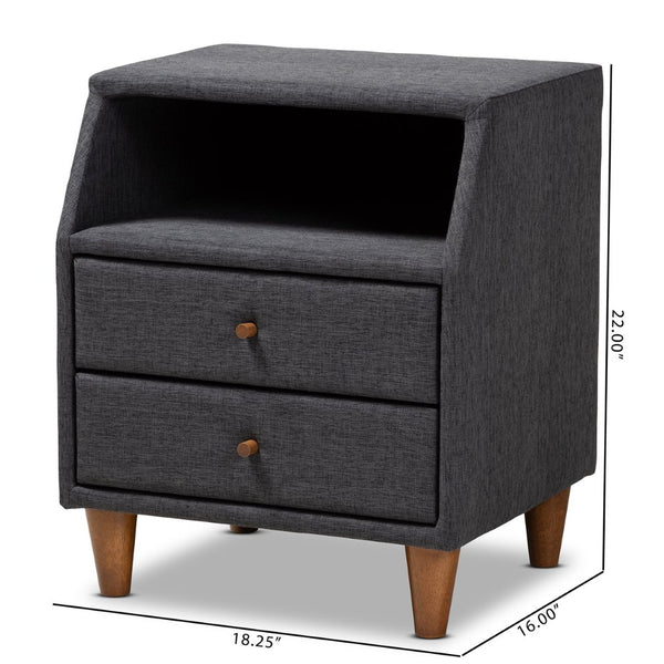 Baxton Studio Baxton Studio Charcoal Upholstered Mid-Century Modern Nightstand with Storage & Stylish Design BBT3157-Dark Grey-NS