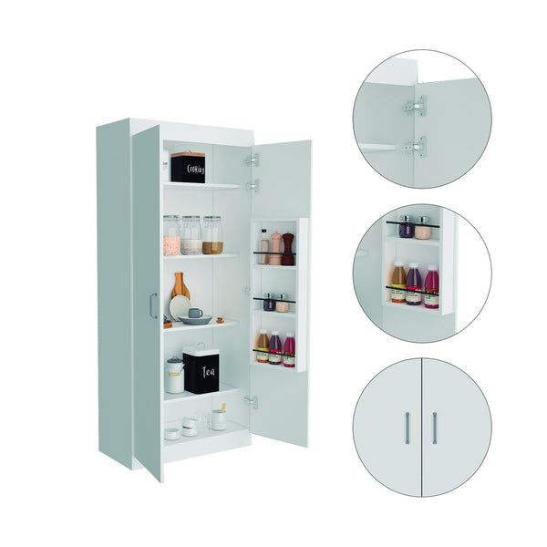 English Elm Albany,Double Pantry Cabinet White 63" High - Particle Board, Five Shelves for Kitchen Garage Storage B128S00131