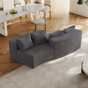 English Elm Corduroy Curved Sectional Sofa with Four Pillows — Modular Semi-Circular Plush Cloud Seating Comfort Grey W834P232283