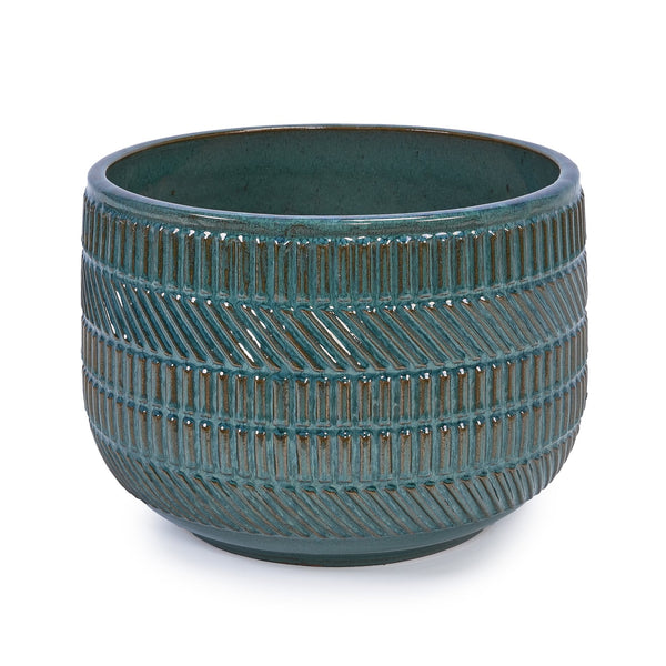 English Elm 3 Pieces Ceramic Flowerpot Set - Handcrafted Antique Navy Blue Planters For Garden, Patio & Home W3273P322001