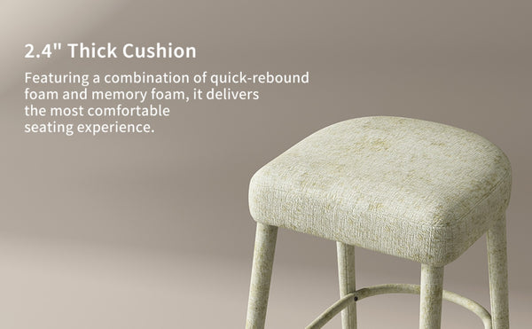 English Elm Backless Blue Fabric Upholstered Counter Stools Set of Two with Padded Seat Footrest Green W5096P400663