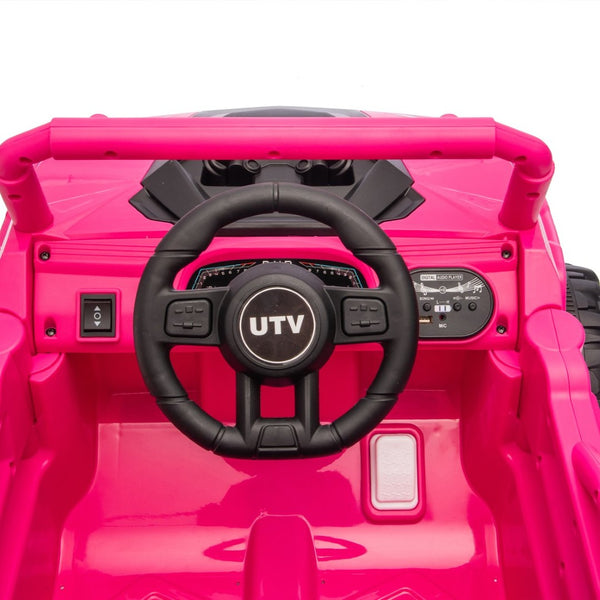 English Elm 12v Kids Electric Utv with 4-wheel Suspension Anti-collision Bar and 2-hour Battery Pink W1578P343328