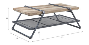 English Elm Brantley Rustic Sandy Gray Finish Coffee Table with Metal Pipe Frame, 1-Tier Shelf and Durable Top Oak 52.17 L x 35 W x 6 H B2726P244962