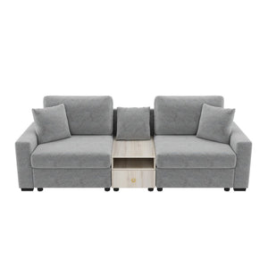 English Elm Modern Chenille Modular Sofa with Built-in Console Storage Armrest for Living Room Grey N763S000063E