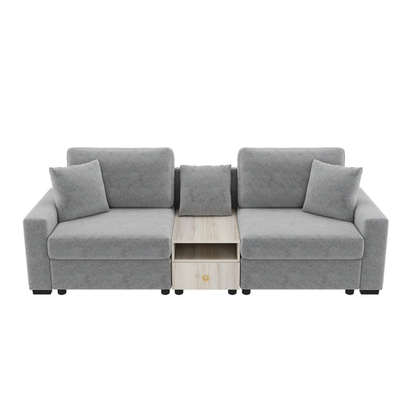 English Elm Modern Chenille Modular Sofa with Built-in Console Storage Armrest for Living Room Grey N763S000063E