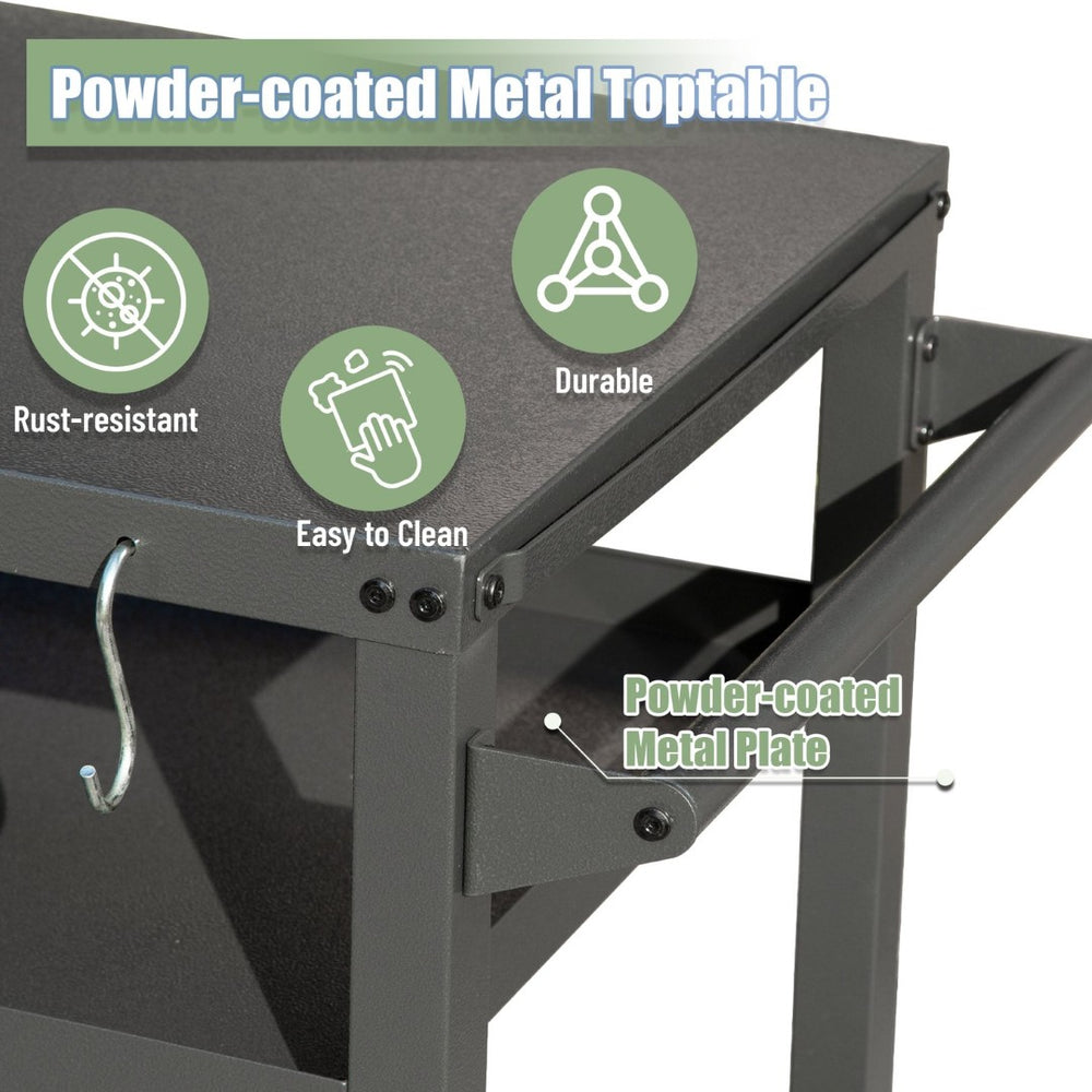 English Elm 3-shelf Outdoor Grill Cart with Locking Wheels Powder-coated Metal Bbq Prep Station W1859P191827