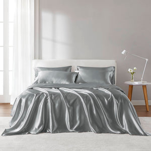 English Elm 4 Luxury Satin Twin Sheet Set - 100% Polyester, Soft Smooth 90g Finish, Deep Pocket Fit & Breathable Comfort Grey 11.81 L x 9.84 W x 3.15 H B035P319693