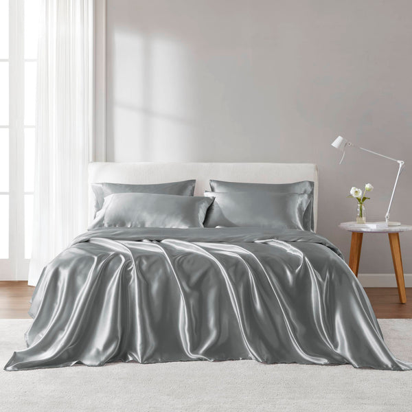 English Elm 4 Luxury Satin Twin Sheet Set - 100% Polyester, Soft Smooth 90g Finish, Deep Pocket Fit & Breathable Comfort Grey 11.81 L x 9.84 W x 3.15 H B035P319693