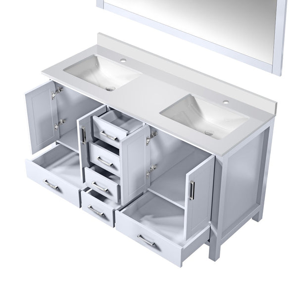 English Elm White Double Bath Vanity With Quartz Top & Large Mirror - Elegant Storage Solution For Modern Spaces B2731S00696-GIGA