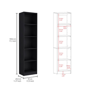 English Elm Kenyon Slim Two-Piece Bookcase Set with 10 Shelves — Modern Durable Particleboard Storage Solution Black 45 L x 16 W x 6 H B200S00300