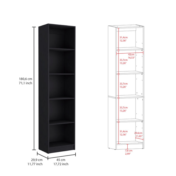 English Elm Kenyon Slim Two-Piece Bookcase Set with 10 Shelves — Modern Durable Particleboard Storage Solution Black 45 L x 16 W x 6 H B200S00300