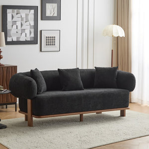 English Elm Round Arm Curved Sofa Plush Upholstered Mid-century Living Room Lounge Seating Black N771P270523H