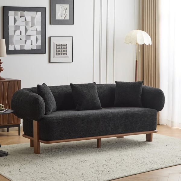 English Elm Round Arm Curved Sofa Plush Upholstered Mid-century Living Room Lounge Seating Black N771P270523H