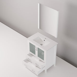 English Elm White Bath Vanity Set With Ceramic Top, Soft-Close Drawers & Matching Mirror For Small Spaces B2731S00722-GIGA