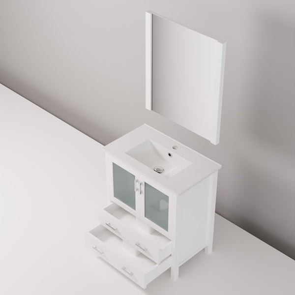 English Elm White Bath Vanity Set With Ceramic Top, Soft-Close Drawers & Matching Mirror For Small Spaces B2731S00722-GIGA