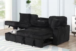 English Elm Plush Sectional Sofa With Pull-Out Sleeper - Luxurious Black Velvet, Reversible Chaise & Storage B009S01778-GIGA