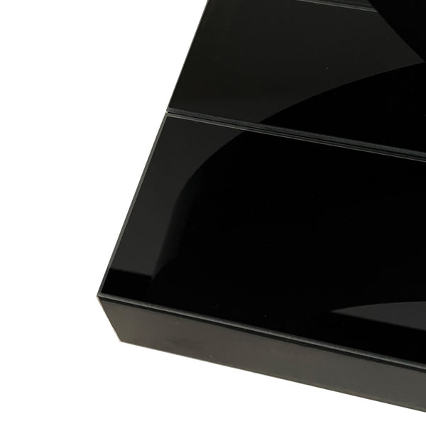 English Elm Mirrored Console Table with Diamond Inlay Double O Base Glam Entryway Accent Black W3836P420858