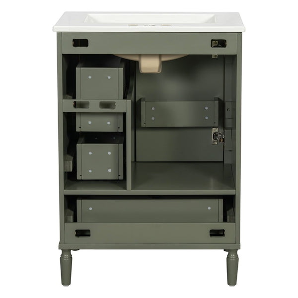 English Elm 24" Olive Bathroom Vanity Solid Wood Frame Ceramic Sink Gold Hardware Soft Close Olive Green N729P373272F