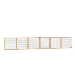 English Elm Pawhut Pinewood Freestanding Pet Gate Six Foldable Panels Locking Door for Dogs W2225P217311