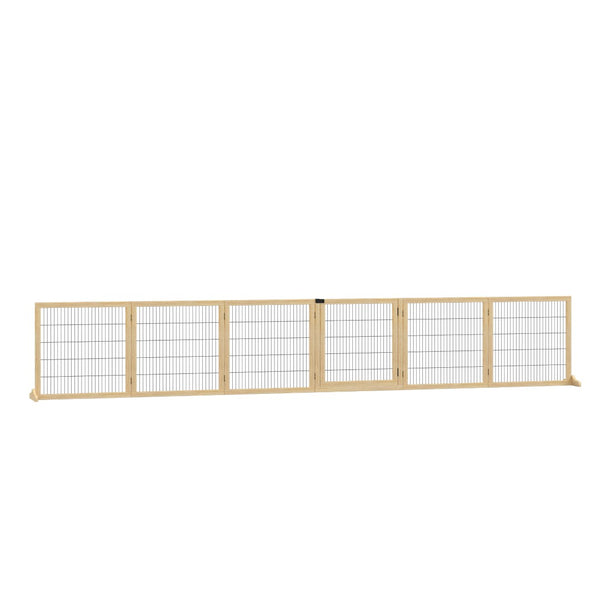English Elm Pawhut Pinewood Freestanding Pet Gate Six Foldable Panels Locking Door for Dogs W2225P217311