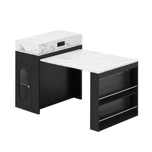 English Elm [video] Trexm Folding Extendable Kitchen Island Sideboard with Power Outlet and Storage XW000028AAB