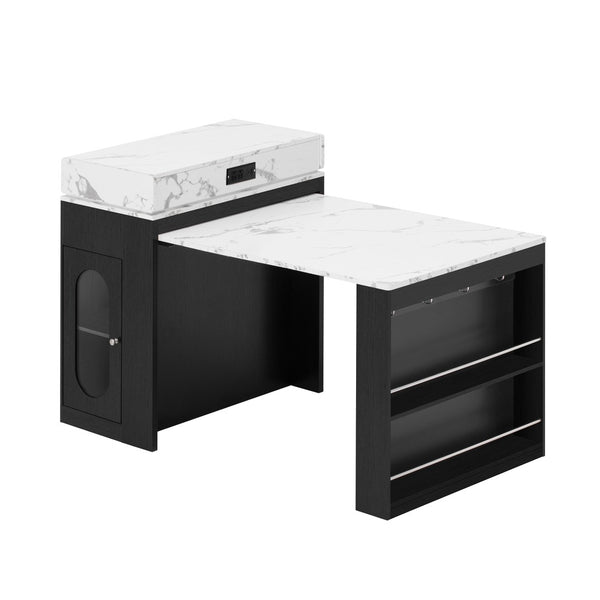 English Elm [video] Trexm Folding Extendable Kitchen Island Sideboard with Power Outlet and Storage XW000028AAB