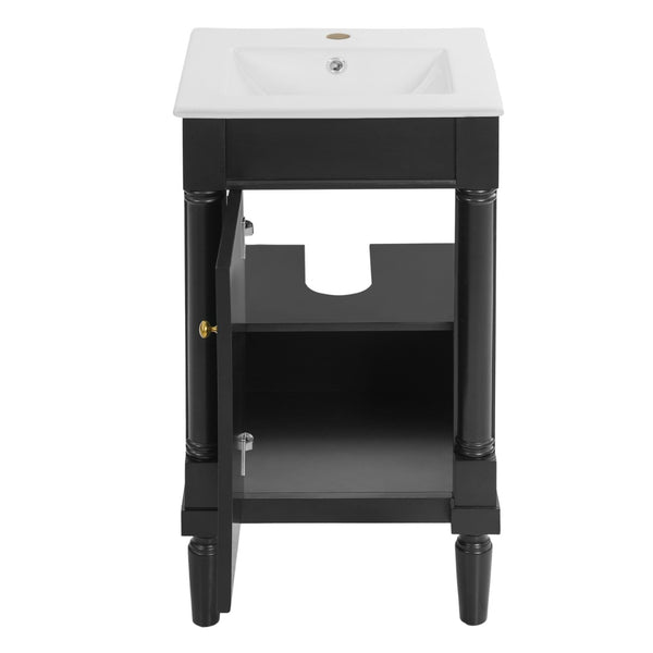 English Elm 18" French Style Vanity with Ceramic Sink Soft Close Door and Adjustable Shelf Black N710P415332B