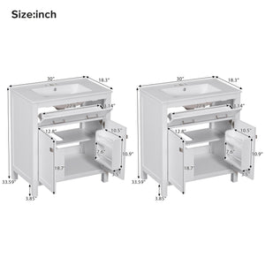 English Elm 60" Modern Bathroom Vanity Set with Double Ceramic Sinks, Soft-Close Doors, Flip Drawer & Storage White N729P000002K
