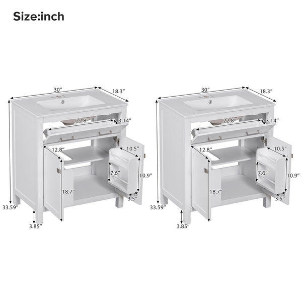 English Elm 60" Modern Bathroom Vanity Set with Double Ceramic Sinks, Soft-Close Doors, Flip Drawer & Storage White N729P000002K