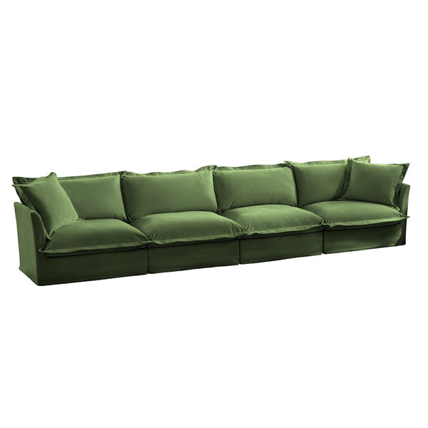 English Elm Slipcovered Extra Deep 4-Seater Sofa In Green Chenille – Removable Covers, Modular Design & Comfort! W3041S00054-GIGA