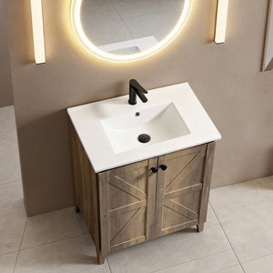 English Elm 30 Inch Floating Bathroom Vanity Fluted Wood Grain Front with Ceramic Integrated Sink Antique Grey W3520S00032