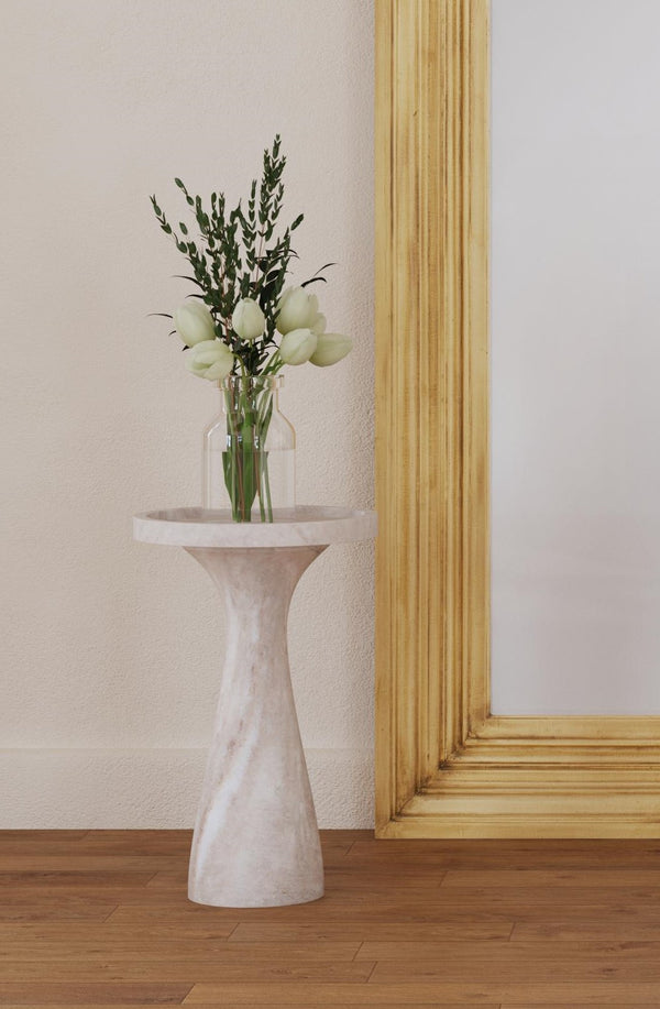 Basset Mirror Baird Beige Accent Table – Sleek Marble Design With Tray Top For Elegant Minimalist Home Décor Brown Marble 9111-lr-223