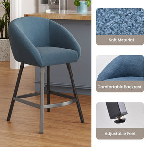 English Elm Bar Upholstered Counter Stool Set of 2 with Back and Armrests, Velvet Seat, 27" Comfort Height, Durable Blue T3623P407968