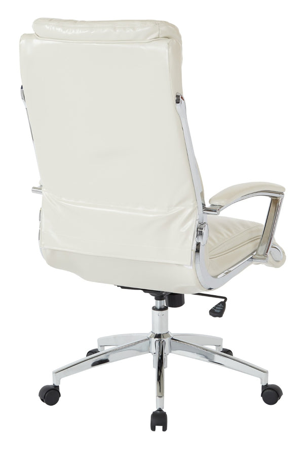 OSP Home Furnishings Executive Faux Leather Office Chair with Lumbar Support Headrest and Chrome Accents Cream FL90071C-U28