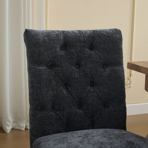 English Elm Upholstered Chenille Tufted Dining Chairs Set of 2 with Curved Wood Legs Club Style Black W1143P457781