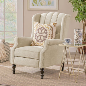 English Elm Charcoal Wingback Pushback Recliner with Button Tufted Diamond Fabric Upholstery Beige N763P410529A