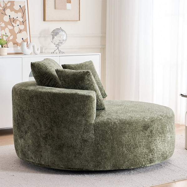English Elm Round Swivel Barrel Chair Plush Chenille Upholstery Cozy Accent Seat for Any Room Green W2915P338893
