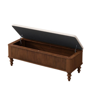 English Elm 50.8-inch Linen Upholstered Storage Bench Rubberwood Frame Lift Top Entryway Bedroom Seat Walnut W5819P481607
