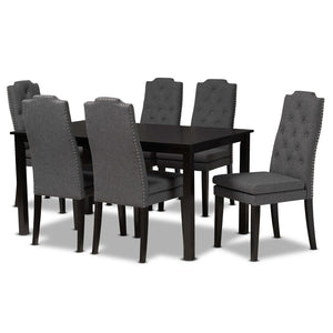Baxton Studio Baxton Dylin 7-Piece Modern Dining Set: Dark Grey Fabric Chairs & Brown Wood Table for Elegance BBT5158-Dark Grey/Dark Brown-7PC Dining Set