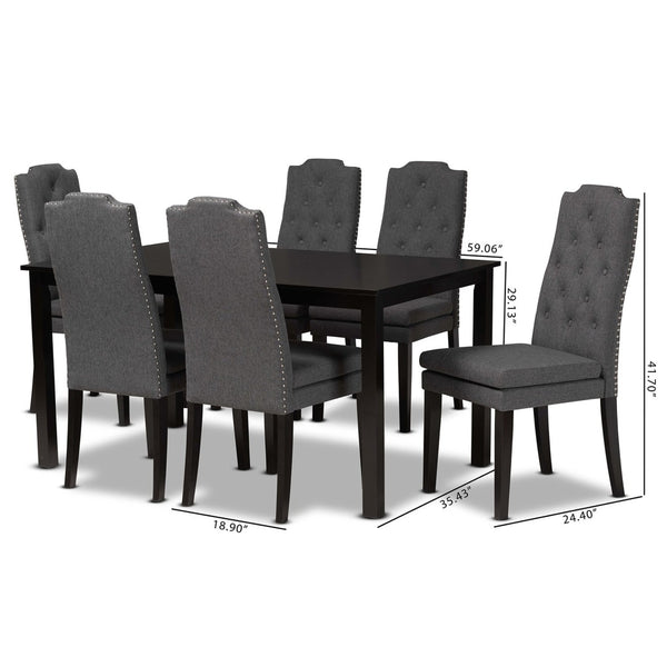 Baxton Studio Baxton Dylin 7-Piece Modern Dining Set: Dark Grey Fabric Chairs & Brown Wood Table for Elegance BBT5158-Dark Grey/Dark Brown-7PC Dining Set