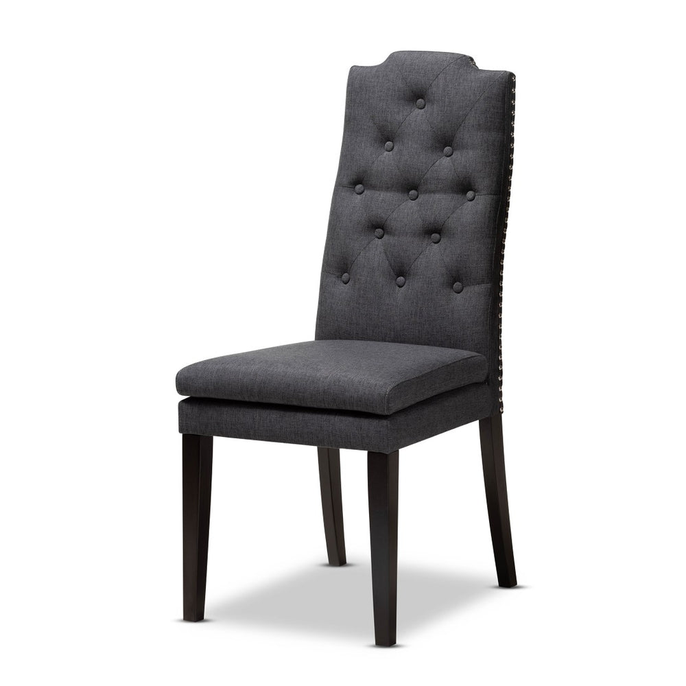 Baxton Studio Baxton Dylin 7-Piece Modern Dining Set: Dark Grey Fabric Chairs & Brown Wood Table for Elegance BBT5158-Dark Grey/Dark Brown-7PC Dining Set