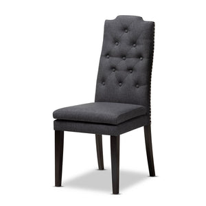 Baxton Studio Baxton Dylin 7-Piece Modern Dining Set: Dark Grey Fabric Chairs & Brown Wood Table for Elegance BBT5158-Dark Grey/Dark Brown-7PC Dining Set